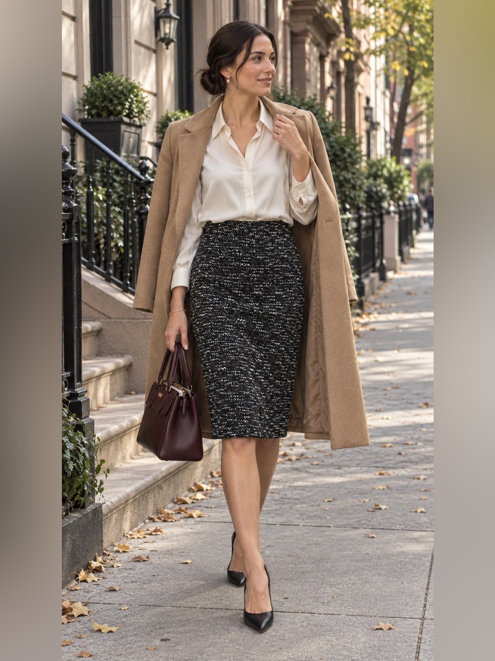 NWT Ann Taylor Marled Knit Pencil Skirt Black White Size 2 Work Office